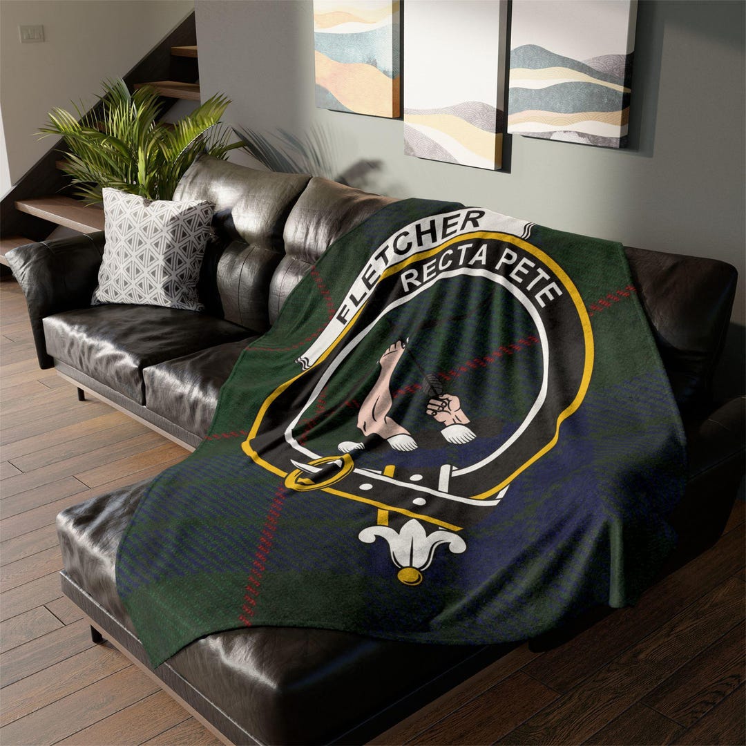 Fletcher Tartan Crest Premium Blanket - Thistle Style