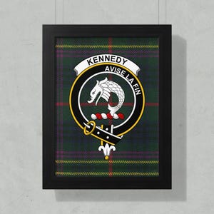 Kennedy Clan Crest Framed Poster, Scottish Tartan Art Print, Family Heritage Decor, Scotland Genealogy Gift, Celtic Wall Art