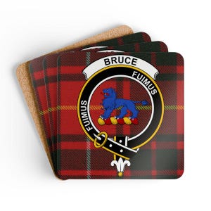 Bruce Coaster Set: Scottish Clan Crest Design, Durable, Absorbent, Tableware
