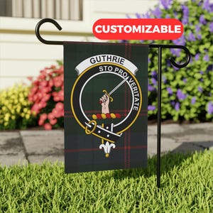 Guthrie Clan Garden Flag, Scottish Clan Crest, Tartan Background Garden Decor, Family Heritage Banner, Outdoor Decoration