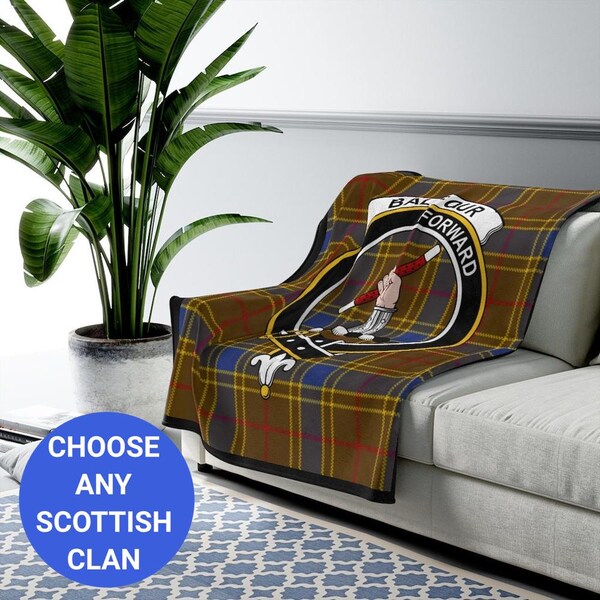 Balfour Blue Tartan Crest Blanket Wave Style