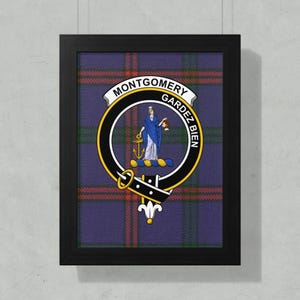 Montgomery Clan Crest Framed Poster, Scottish Tartan Art, Family History Gift, Genealogy Decor, Heritage Wall Art, Scottish Pride