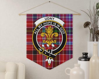 Udny Clan Crest Tartan Pennant: Scottish Family Heritage, Decorative Wall Art