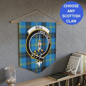 Clan Bell Wall Pennant, Scottish Clan Wall Decor, Clan Bell Crest Banner, Tartan Wall Hanging, Heritage Home Decor, Family Heritage Gift