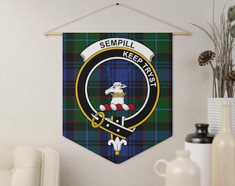 Sempill Clan Crest Tartan Pennant: Scottish Heritage, Blue, Official