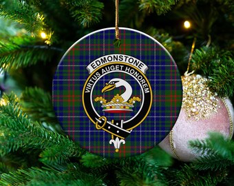 Edmonstone Clan Tartan Ceramic Ornament, Scottish Family Crest Holiday Decor, Custom Gift Idea, Personalized Ornament, Scotland Heritage