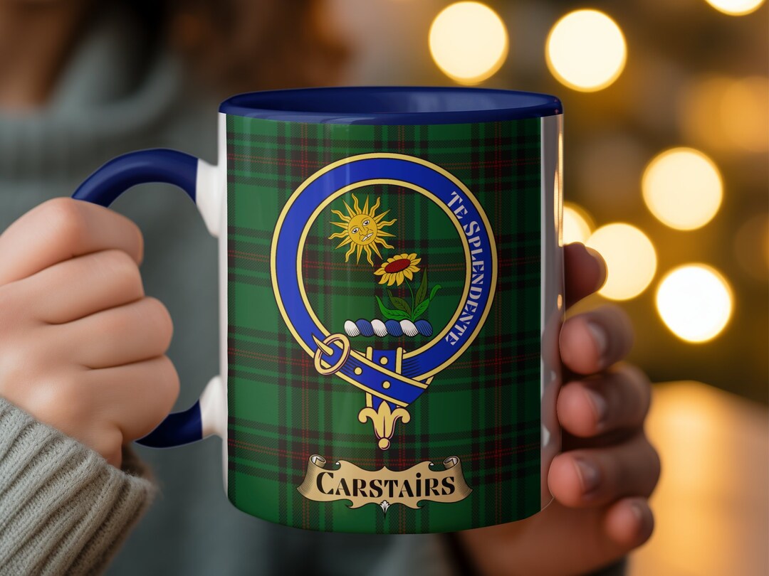 Scottish Clan Carstairs Crest Mug, Tartan Pattern Heritage Coffee Cup