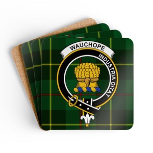 Wauchope Clan Coaster Set: Tartan, Distinctive, Scottish Heritage, Crest