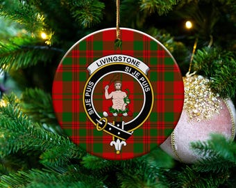 Livingston Clan Tartan Ceramic Ornament, Scottish Family Crest Gift, Livingston Coat of Arms, Livingston Pride