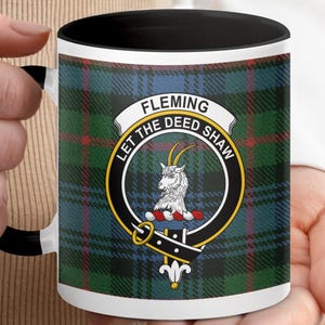 Fleming Clan Crest Tartan Mug, Scottish Heritage Mug, Family Name Mug, Scotland Gift, Unique Coffee Mug