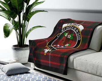 Fraser Clan Crest Tartan Blanket, Scottish Heritage Throw, Cozy Clan Sofa Blanket, Traditional Scottish Decor Blanket