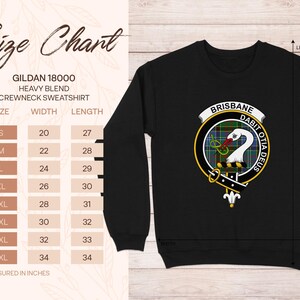 Gildan 18000 sweatshirt size chart showing S-5XL with width and length measurements.