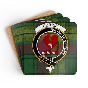 Currie Coaster Set: Scottish Clan Crest, Tartan, Rooster, Home Decor