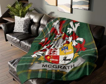 McGrath Irische Nachname-Wappen Decke, Irish Tartan Hintergrunddecke, Familienerbe-Decke, Clan-Wappen werfen