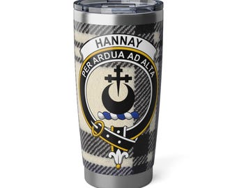 Hannay Clan Crest 20oz Stainless Steel Travel Tumbler Plaid Heritage