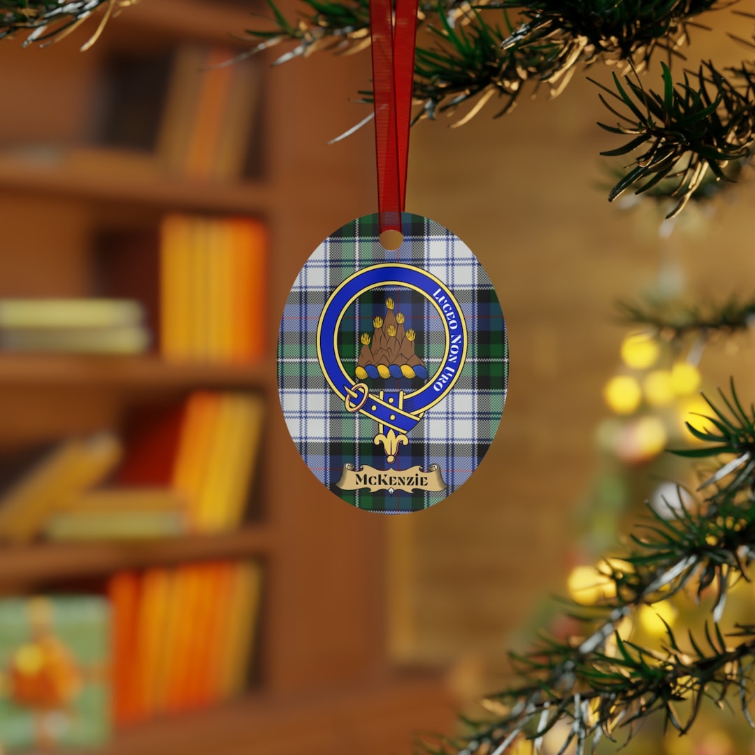 Forsyth Modern Tartan Crest Christmas Ceramic Ornament