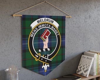 Meldrum Clan Crest Tartan Pennant: Scottish Heritage, Shield, Family Pride