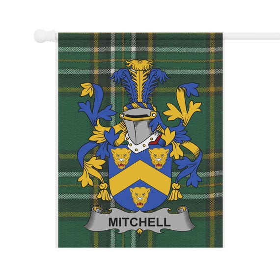 Mitchell Irish Coat of Arms Garden Flag, Family Surname Tartan