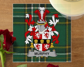 Écusson de la famille Murphy sur des serviettes en tartan irlandais pour mariages, showers de mariage, réunions de famille, lot de 50