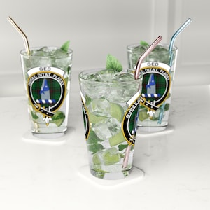 Custom Scottish Clan Crest Tartan Pint Glass, 16oz - Double Sided Print, Scotland Whiskey Beer Mug, Gift for Tartan Lovers
