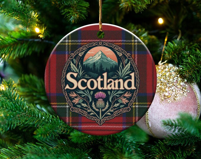 Wood Tartan Crest Christmas Ceramic Ornament