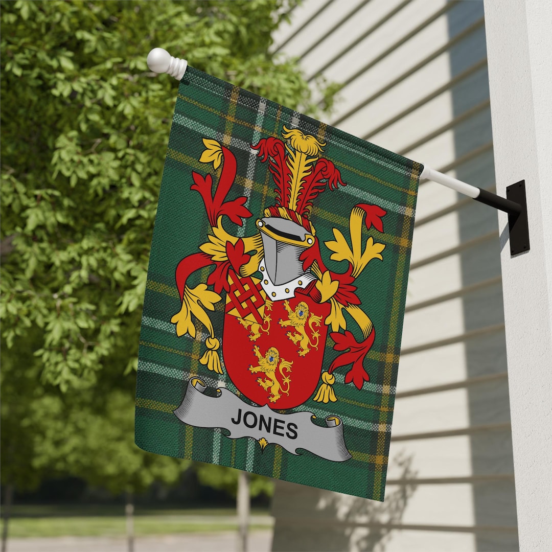 Jones Family Coat of Arms Garden Flag, Irish Surname Tartan Flag ...