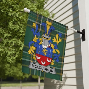 McLoughlin Irish Coat of Arms Garden Flag, Surname Flag, Irish Tartan, Family Name, Heritage Decor, Custom Garden Flag