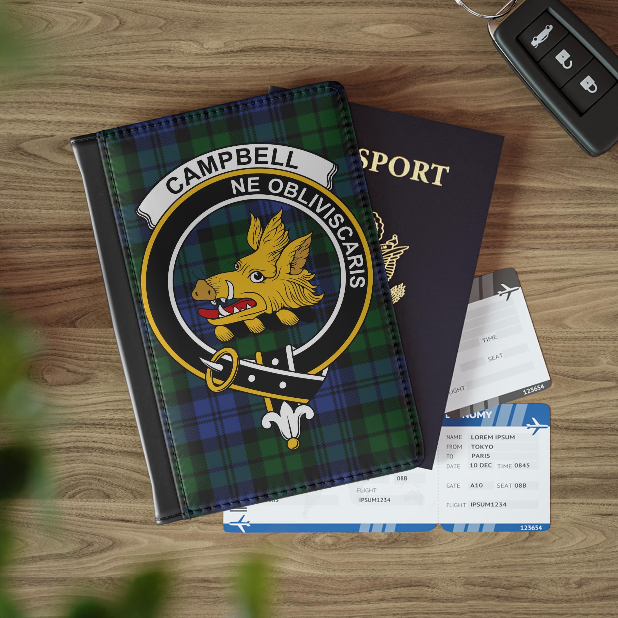 Personalized Scottish Clan Passport Holder, Clan Badge Travel Wallet, Custom Tartan Passport Case, Passport Cover, Clan Crest Tartan Design