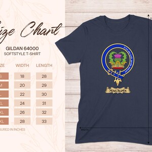 Gildan 64000 t-shirt size chart with measurements for sizes S to 3XL.