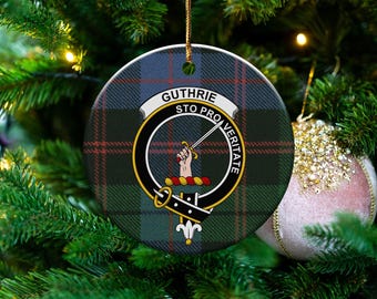 Guthrie Tartan Keramikverzierung, Scottish Clan Crest Geschenk, Family Dekor, Benutzerdefinierte Name Ornament, Scottish Pride Andenken