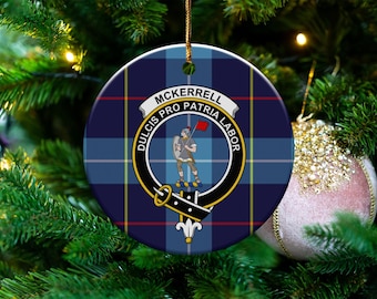 McKerrell Clan Badge Ceramic Ornament, Family Crest Gift, Scottish Heraldry Decor, Scottish Pride Keepsake, Clan McKerrell Ornament