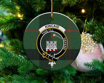 Adorno de cerámica con el escudo del clan Kincaid, escudo de armas de la familia escocesa, regalo navideño con tartán escocés, decoración tradicional, orgullo Kincaid, regalo del clan