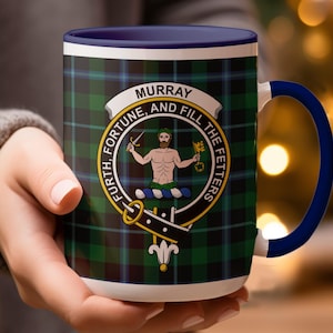 Murray Clan Crest Tartan Mug, Scottish Family Name Mug, Genealogy Gift, Scottish Mug, Surname Mug, Gift for Scots, Scotland Mug