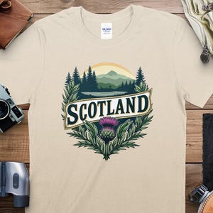 Scotland T-Shirt, Scotland Travel T-Shirt, Scottish Thistle Graphic Tee, Scotland Souvenir Shirt, Vintage Scotland Design Tee