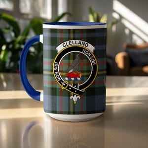 Clelland Scottish Clan Crest Tartan Mug, Scotland Family Heritage, Surname Gift, Scottish Pride Coffee Mug