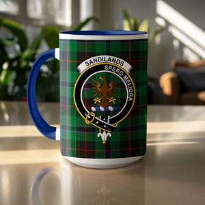 Sandilands Clan Crest Mug, Scottish Tartan Mug, Scottish Gift Idea, Heritage Mug, Ancestry Mug