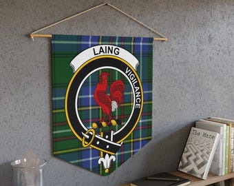 Laing Clan Crest Tartan Pennant: Scottish Heritage, Wall Decor, Family Pride