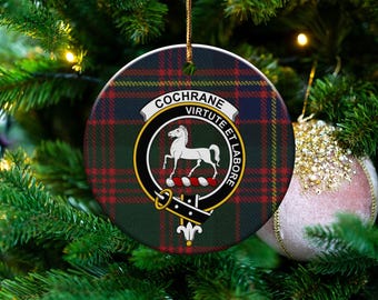 Adorno de cerámica del clan escocés Cochrane, adorno con el escudo de la familia escocesa, regalo a cuadros escoceses, regalo escocés personalizado, orgullo Cochrane
