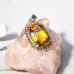Vintage Citrine pendant, Sterling Silver