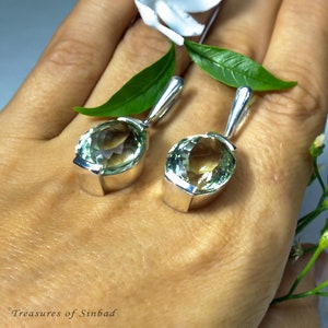 Green Amethyst set:earrings and pendant, Sterling Silver