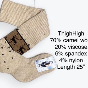 Calcetines de lana de yak o camello por encima del muslo, extremadamente cálidos, elegantes, inserciones de botas de goma, la mejor lana 70% Camel Wool