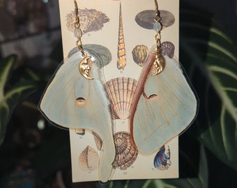 Luna Moth Earrings, Asymmetrical Wing Earrings, Unique Butterfly Moth Earrings