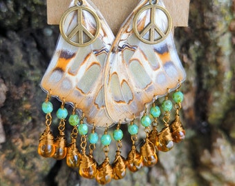Boucles D'oreilles En Argent 925 Plaqué Or Avec Malachite Naturelle Et Camée Papillon - Neuf Avec étiquettes
