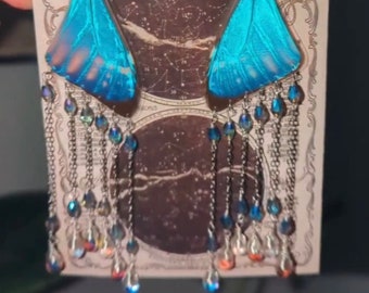 Morpho Aurora Butterfly Wing Earrings, Celestial Earrings