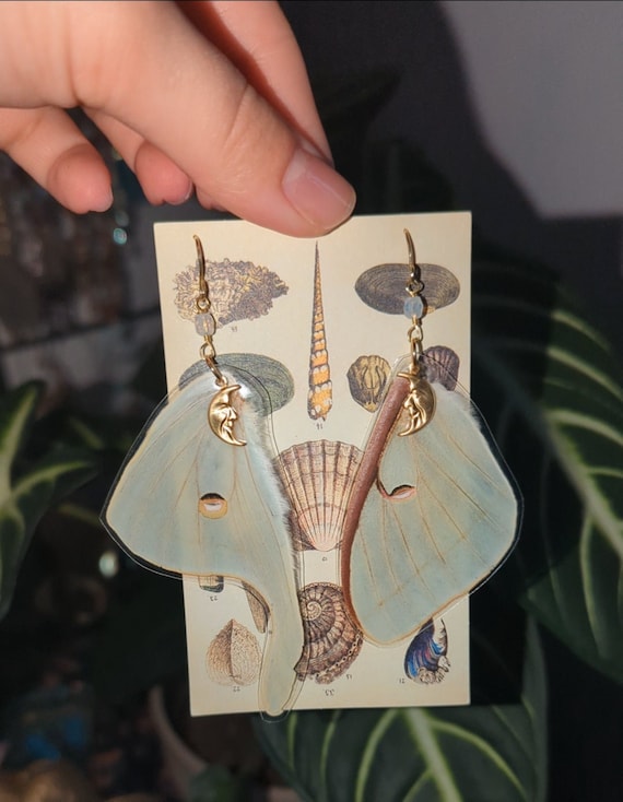 Luna Moth Earrings, Asymmetrical Wing Earrings, Unique Butterfly Moth Earrings
