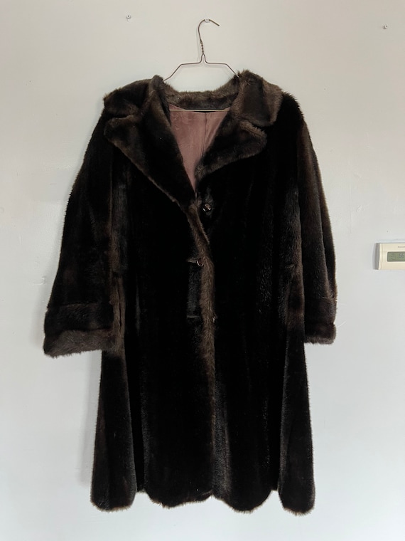 Vintage Brown Faux Fur Mincara Women's Coat| Vinta