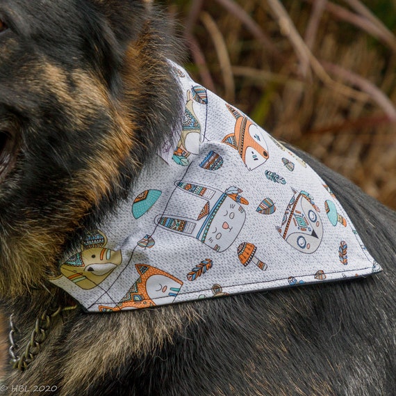 Dog Bandana Coloured Tribal Animals, Pet Bandanna, Cotton Dog Bandannas, Dog Scarf, Collar Bandana