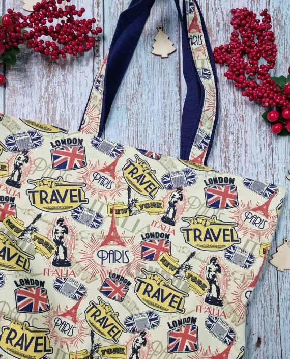 Tote bag travel print, Cotton Tote Bag, Market Bag, Shopping Bag