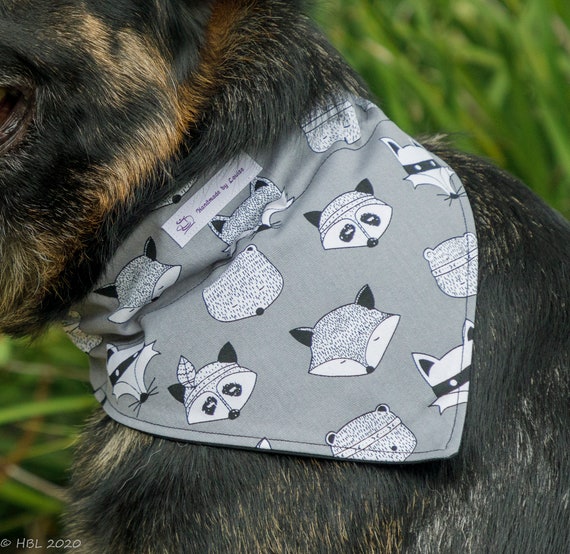 Dog Bandana Grey Foxes, Pet Bandanna, Cotton Dog Bandannas, Dog Scarf, Collar Bandana
