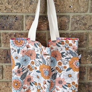 My Louise Tote Bag retro floral print, Cotton Tote Bag, Market Bag, Shopping Bag, Grocery Bag, Carrier Bag, Carry All, Library Bag